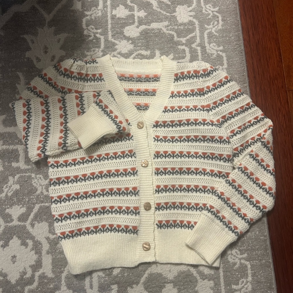 Cream and Multicolor Knit Cardigan